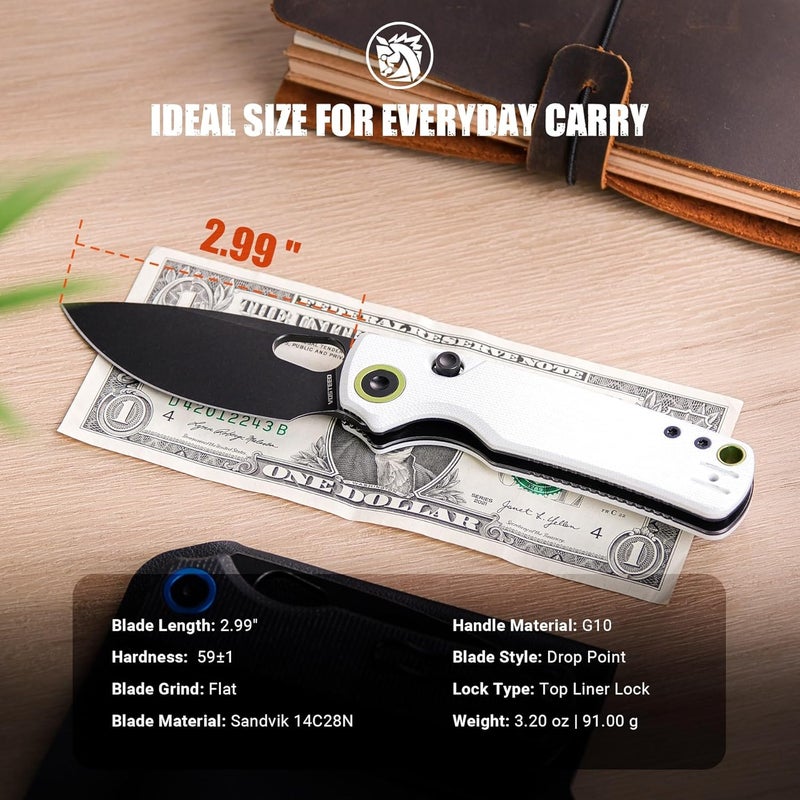 Vosteed Porcupine EDC Knife, Folding Pocket knife for Men & Women, 2.99 Inch 14C28N Steel Wider Blade, Thumb hole, G10 Handle Top Liner Lock Knives for Camping Outdoor - A2606 - Image 2
